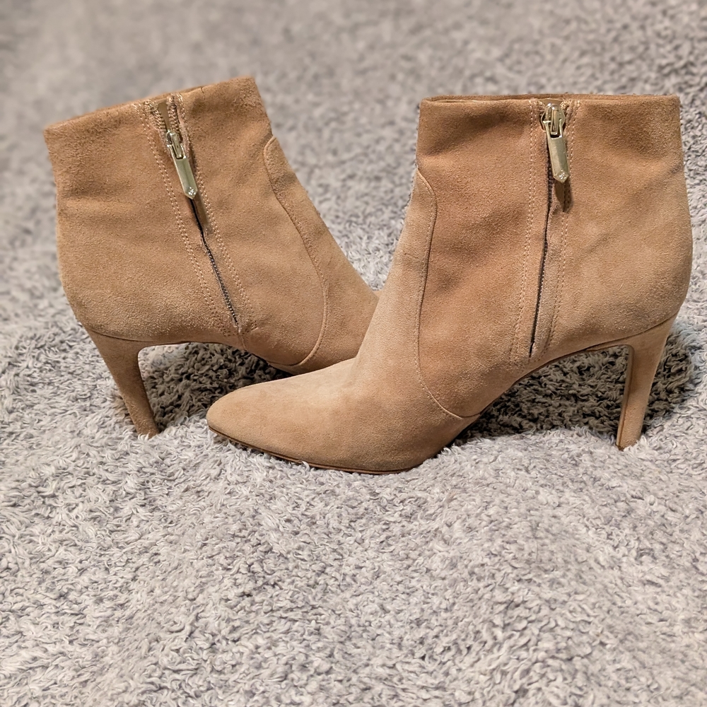 Chic Tan Suede Heeled Boots - Picture 2 of 4